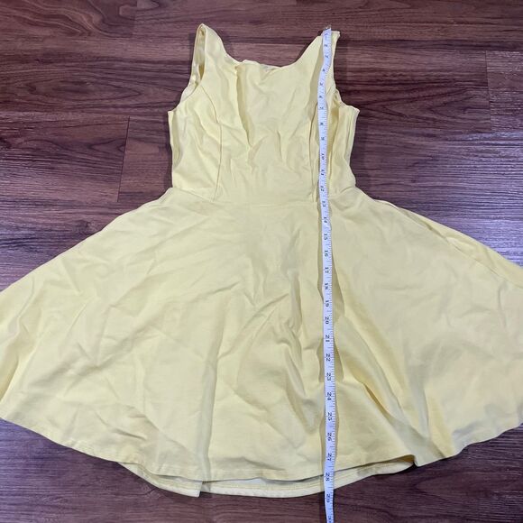 Lulus Wanderlust Yellow Skater Dress Womens Small Fitted Rayon Blend Lined - Picture 4 of 8